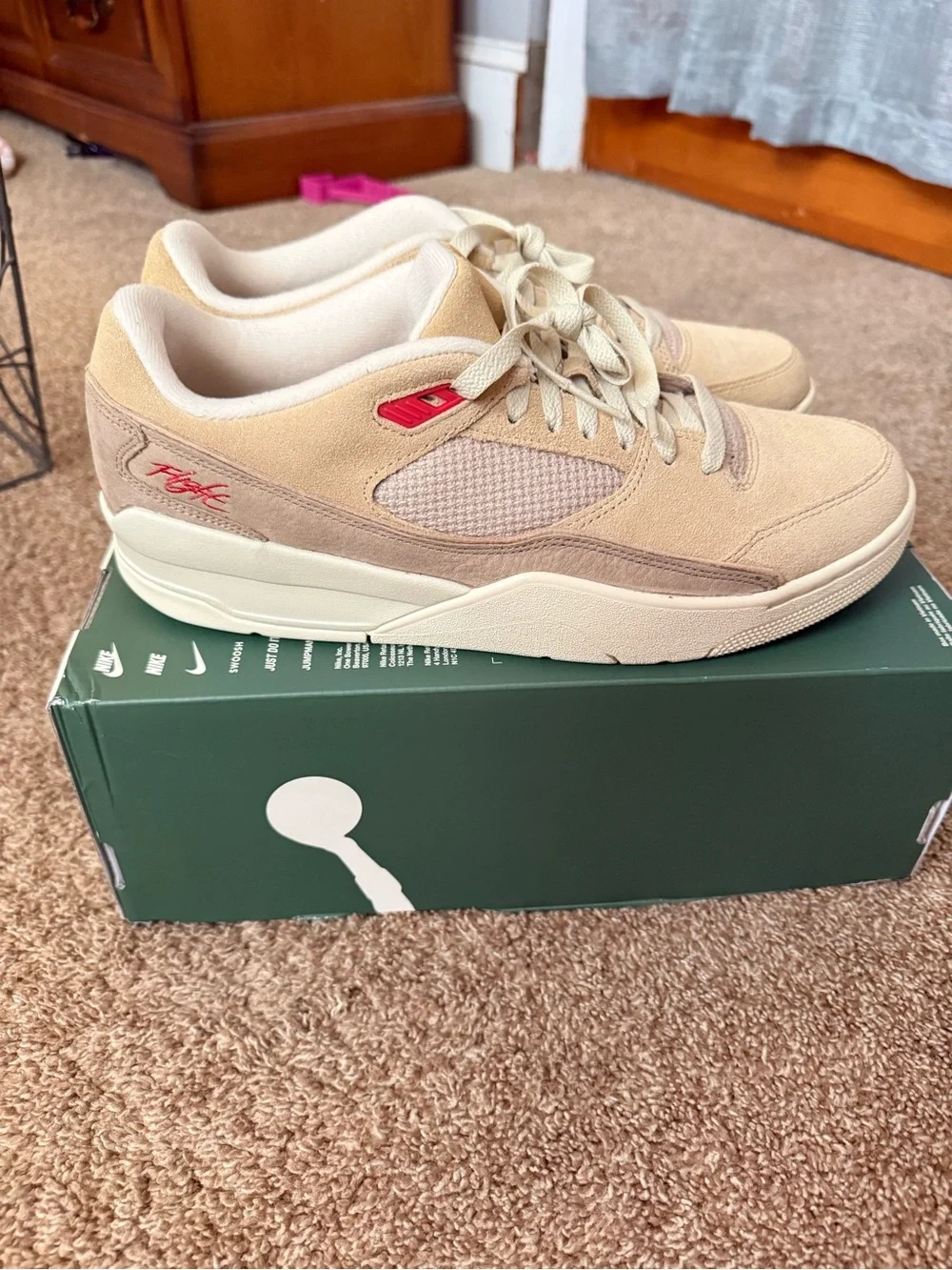 Jordan Low-Top Sneakers in Beige with Red Accents